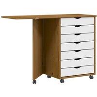 Berkfield Home Rolling Cabinet with Desk MOSS Honey Brown Solid Wood Pine