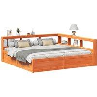 Berkfield Home Bookcase Bed without Mattress Wax Brown 200x200cm Solid Wood Pine | Size: 200x200 cm