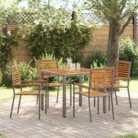 Berkfield Home 5 Piece Garden Dining Set Grey Poly Rattan Acacia
