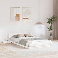 Berkfield Home Floor Bed Frame with Bedside Tables White 120x200cm Solid Wood | Size: 120x200 cm