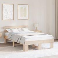 Berkfield Home Bed Frame with Headboard 135x190 cm Solid Wood Pine in Beige