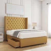 BSSPOKE Olivia Plush Divan Bed 54 Headboard 2 Drawers Footend & No Mattress in Mustard | Size: Super King