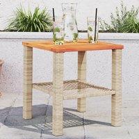 Berkfield Home Garden Table Beige 40x40x42 cm Poly Rattan Acacia Wood | Size: 40 x 40 x 42 cm