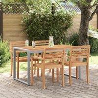 Berkfield Home Outdoor Dining Table Grey 140x80x75 cm Steel&Solid Wood Acacia | Size: 140 x 80 x 75 cm