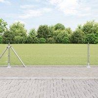 Berkfield Home Welded Wire Fence with 13 Flanged Posts 0, 5x50 m Galvanised Steel in Silver