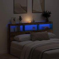 Berkfield Home Headboard Cabinet with LED Old Wood 180x17x102 cm in Brown | Size: 180 x 17 x 102 cm