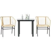 Berkfield Home 3 Piece Garden Dining Set Brown Poly Rattan Glass
