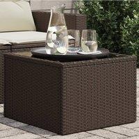 Berkfield Home Garden Table with Glass Top Brown 55x55x37 cm Poly Rattan | Size: 55 x 55 x 37 cm