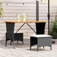Berkfield Home Garden Table with Acacia Wood Top Black 105x75x72 cm Poly Rattan | Size: 105 x 75 x 72 cm