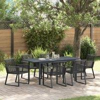 Berkfield Home 7 Piece Garden Dining Set Black Steel & Poly Rattan