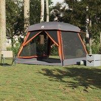 Berkfield Home Family Tent Cabin 6-Person Grey & Orange Waterproof