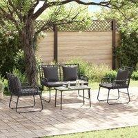 Berkfield Home Garden Dining Set with Pillow 3 pcs Poly rattan, steel in Black