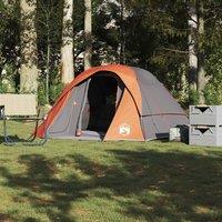 Berkfield Home Family Tent Cabin 6-Person Grey & Orange Waterproof