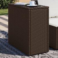 Berkfield Home Garden Side Table with Glass Top Brown 58x27.5x55 cm Poly Rattan