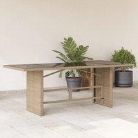 Berkfield Home Garden Table with Glass Top Beige 190x80x75 cm Poly Rattan | Size: 190 x 80 x 75 cm