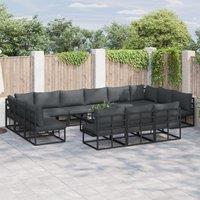 Berkfield Home Garden Sofa Set with Cushion with Pillow 13 pcs Black Aluminium