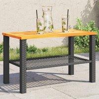 Berkfield Home Garden Table Black 70x38x42 cm Poly Rattan Acacia Wood | Size: 70 x 38 x 42 cm