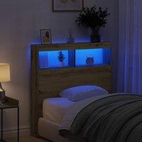 Berkfield Home Headboard Cabinet with LED Artisan Oak 100x17x102 cm in Brown | Size: 100 x 17 x 102 cm