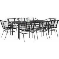 Berkfield Home 9 Piece Garden Dining Set Black Poly Rattan Glass