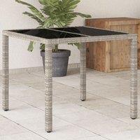 Berkfield Home Garden Table with Glass Top Light Grey 90x90x75 cm Poly Rattan | Size: 90 x 90 x 75 cm