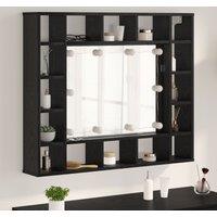 Berkfield Home Mirror Cabinet with LED Strip Lights with Shelf Wall-mounted with Storage with Mirror Black oak Engineered wood