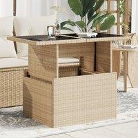 Berkfield Home Garden Table with Glass Top Beige 100x55x73 cm Poly Rattan | Size: 100 x 55 x 73 cm