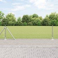 Berkfield Home Welded Wire Fence with 13 Flanged Posts 0.4x25 m Galvanised Steel in Silver