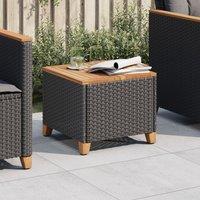 Berkfield Home Garden Table Black 45x45x37 cm Poly Rattan Acacia Wood | Size: 45 x 45 x 37 cm