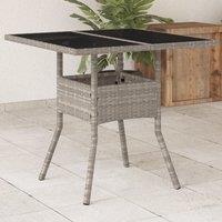 Berkfield Home Garden Table with Glass Top Light Grey 80x80x75 cm Poly Rattan | Size: 80 x 80 x 75 cm