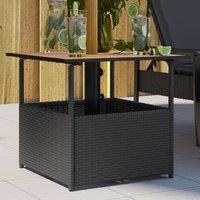 Berkfield Home Garden Table with Parasol Hole Black 55x55x46.5 cm Poly Rattan