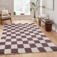 Desire Rugs Chester Living Room Shaggy Area Rug Modern - Contemporary Checkered Design in Pale Lilac | Size: 120 cm x 170 cm