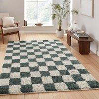 Desire Rugs Chester Living Room Shaggy Area Rug Modern - Contemporary Checkered Design in Jade | Size: 160 cm x 230 cm