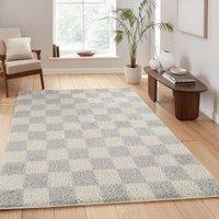 Desire Rugs Chester Living Room Shaggy Area Rug Modern - Contemporary Checkered Design in Grey | Size: 120 cm x 170 cm