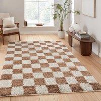 Desire Rugs Chester Living Room Shaggy Area Rug Modern - Contemporary Checkered Design in Terracotta | Size: 60 cm x 220 cm