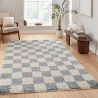Desire Rugs Chester Living Room Shaggy Area Rug Modern - Contemporary Checkered Design in Duck Egg Blue | Size: 60 cm x 220 cm