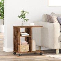 Berkfield Home Side Table with Wheels - Old Wood, 50x30x55 cm, Engineered Wood in Brown | Size: 50 x 30 x 55 cm