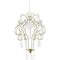 Happy Homewares Traditional Shabby Chic Chandelier Style Pendant Shade with Acrylic Droplets in Gold