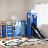 Berkfield Home Bunk Bed without Mattress with Slide & Curtains Blue 80x200 cm
