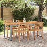 Berkfield Home Outdoor Dining Table Grey 160x80x75 cm Steel&Solid Wood Acacia | Size: 160 x 80 x 75 cm