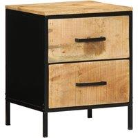 Berkfield Home Bedside Cabinet 40x35x50 cm Solid Wood Rough Mango in Black | Size: 40 x 35 x 50 cm
