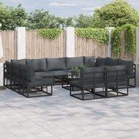 Berkfield Home Garden Sofa Set with Cushion with Pillow 11 pcs Black Aluminium