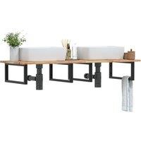 Berkfield Home Basin Shelf Wall Mounted Steel & Solid Wood Acacia in Brown