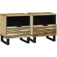 Berkfield Home Bedside Cabinets, Set of 2, 40 x 33 x 46 cm, Made from Solid Mango Wood in Brown | Size: 40 x 33 x 46 cm
