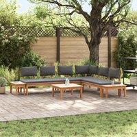 Berkfield Home Garden Bench Set with Cushion 3 pcs Brown Dark gray Wood brown