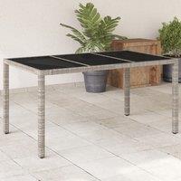 Berkfield Home Garden Table with Glass Top Light Grey 150x90x75 cm Poly Rattan | Size: 150 x 90 x 75 cm