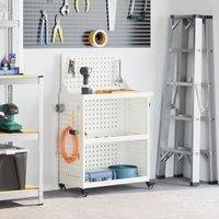 Berkfield Home Tool Trolley with Shelf with Wheel with Storage Manual White 65 x 35 x 111 cm Metal
