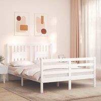 Bed Frame with Headboard White Double Solid Wood