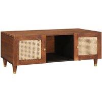 Berkfield Home Coffee Tables with Shelf with Storage with Door Brown Cane & solid mango wood