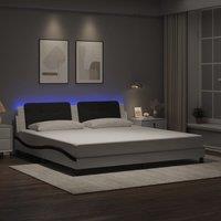 Bed Frame with LED without Mattress White and Black 200x200 cm