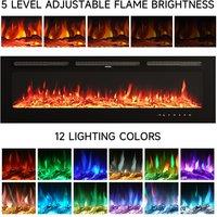 70 inch Electric Fireplace Adjustable Flame with Remote in Black